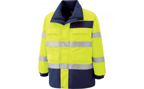 MIDORI 綠安全 SE1124-UE-3L高可視性防水防靜電防寒大衣黃色3L